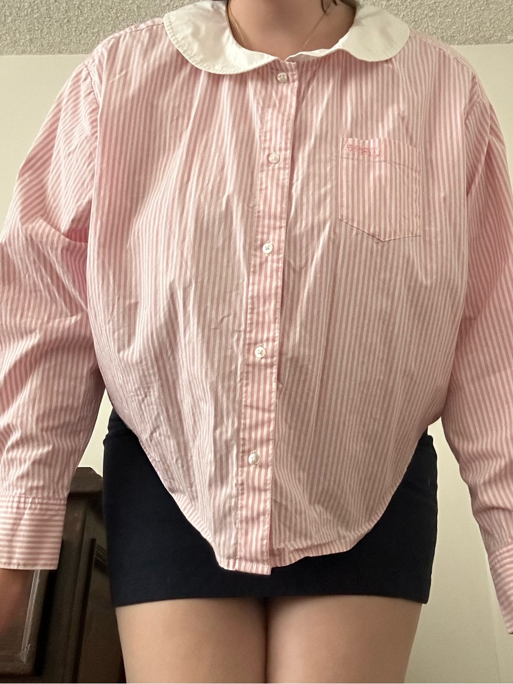 Sandy Liang x Gap Pink Stripe Button-Up Shirt with Peter Pan Collar